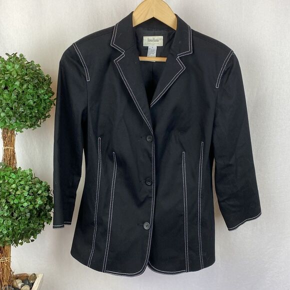 Neiman Marcus Black Ribbed Long Sleeve Button Up Tailored Blazer Jacket 6 - Picture 1 of 4